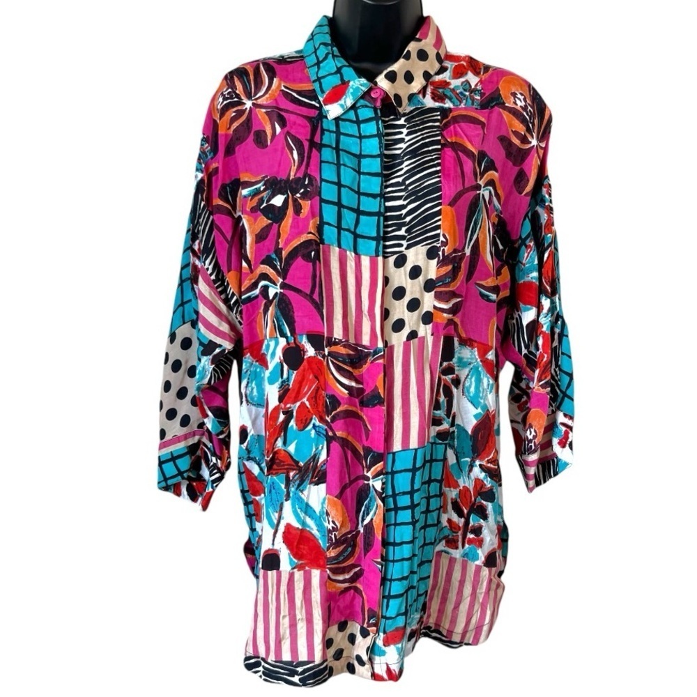 Noen Abstract Button Down Tunic Top